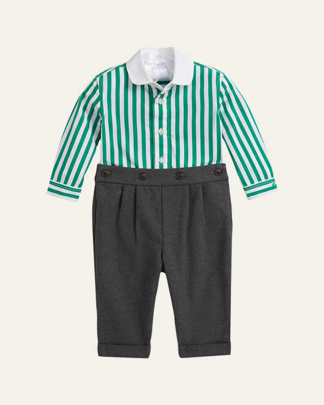 Boy's Striped Shirt & Twill Pants Set, Size 9M-24